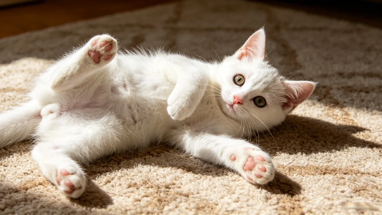 Doubao · White kitten on a rug — watermark removed